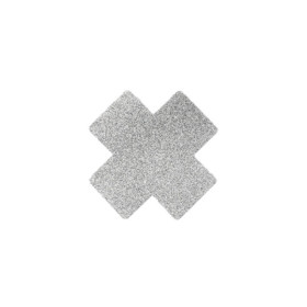Paire de cache tétons adhésifs croix pailletée blanc 